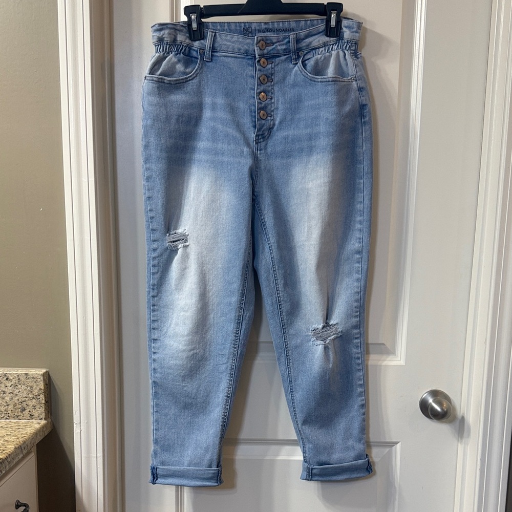 No Boundaries Light Blue Button-Up Boyfriend Jeans